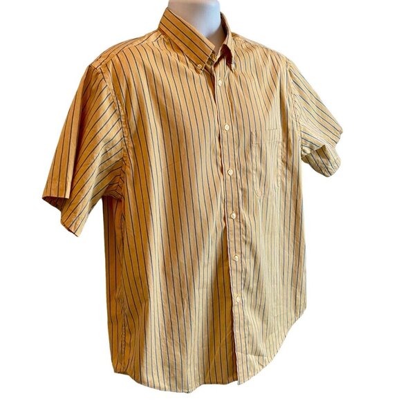 Roundtree & Yorke Yellow Blue Stripes Short Sleeve Button Down Shirt Men’s Large - Picture 3 of 8